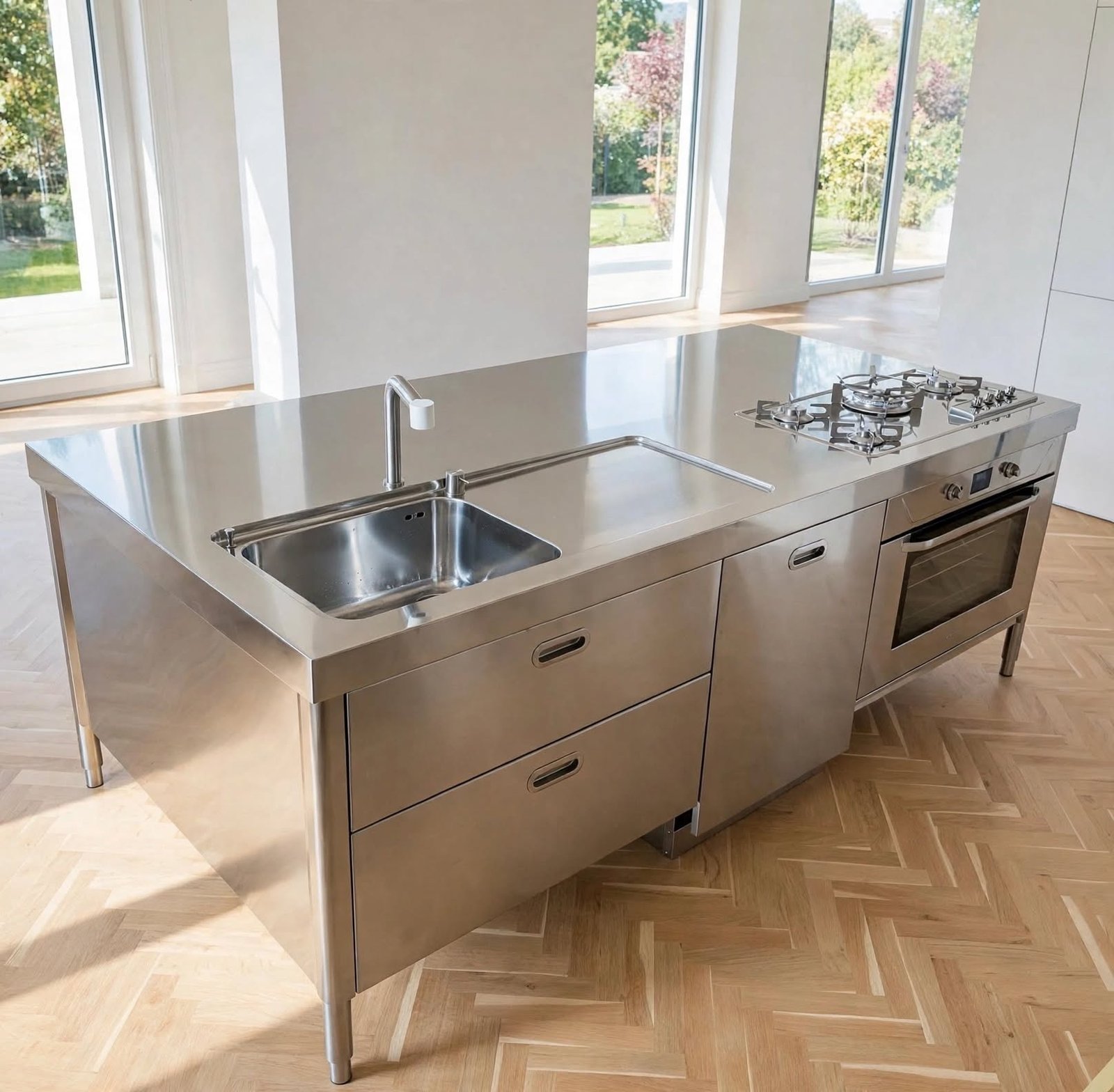 Kitchen Island Stainless dengan Kompor Tanam dan Laci Kitchen Island Stainless dengan Kompor Tanam dan Laci