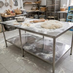 meja stainless jumbo untuk bakery & resto