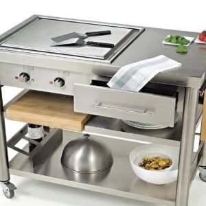 Meja Griddle / Teppanyaki Cart Stainless Multifungsi