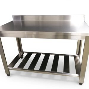 Meja Kerja Stainless dengan Backsplash Slat Bawah