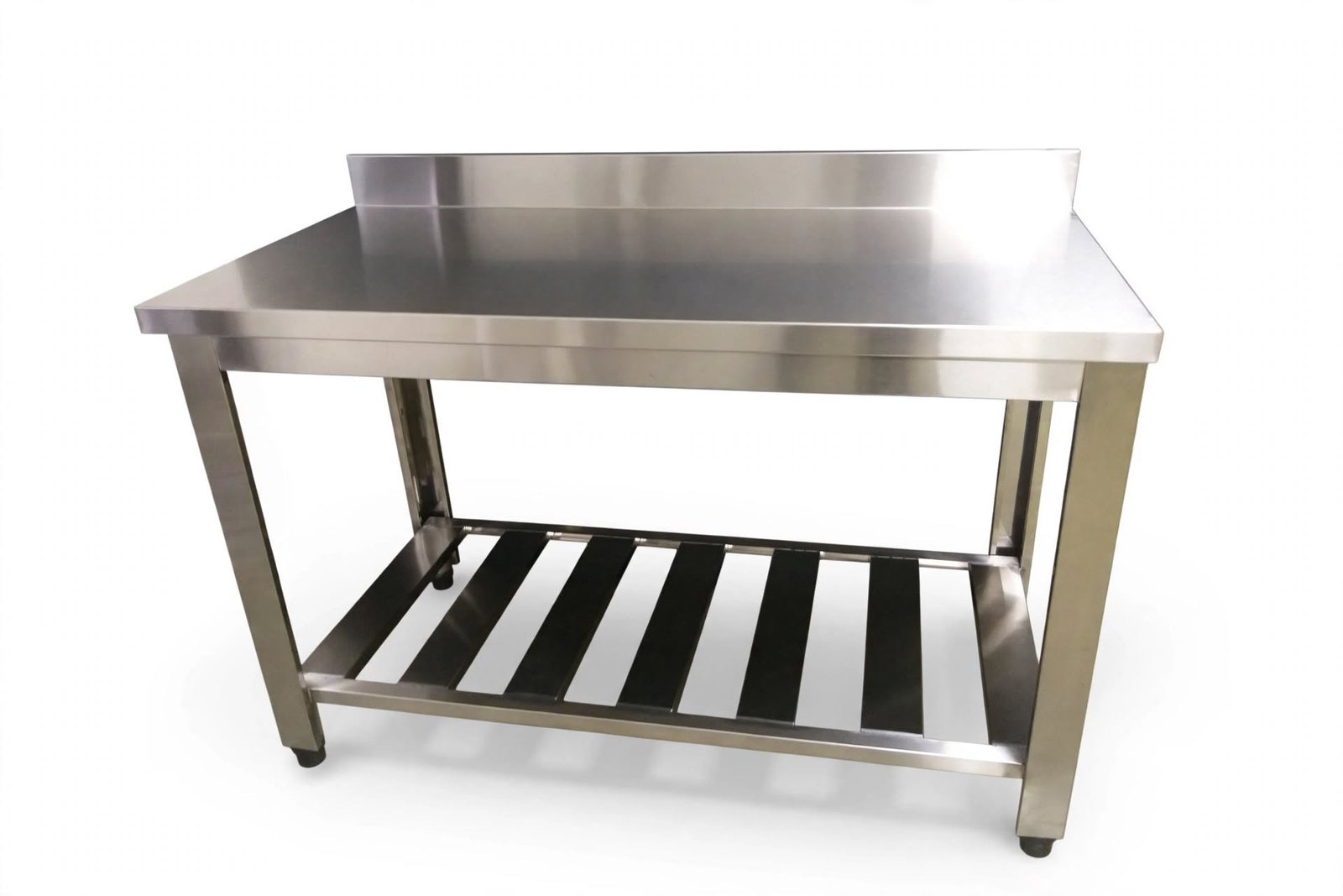 Meja Kerja Stainless dengan Backsplash Slat Bawah Meja Kerja Stainless dengan Backsplash Slat Bawah