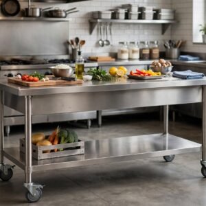 jual meja stainless custom with undershelf